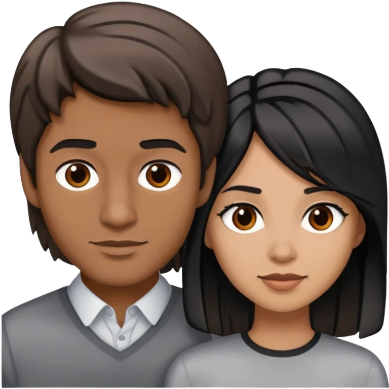 Man with brown hair with streaks of gray and light skin with a  woman with medium length black hair and brown skin emoji