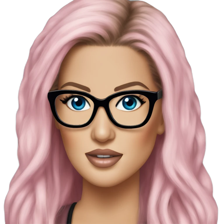 Photo Realistic khloe kardashian stylish pink hair BLUE eyes and glasses elegant  emoji