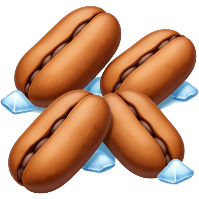 three brown beans not on a step and cover them in a layer of ice not with cubes on it  emoji