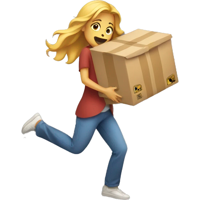 Woman holding boxes and tripping emoji