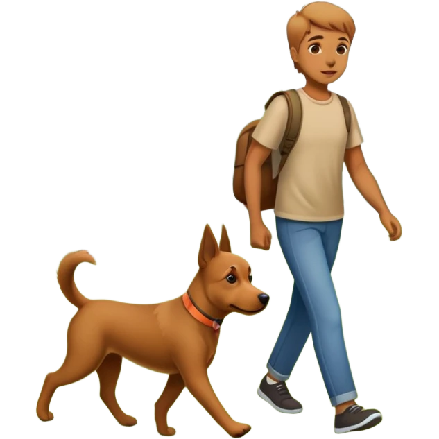 a person and dog walking together with trees and grass in the background emoji