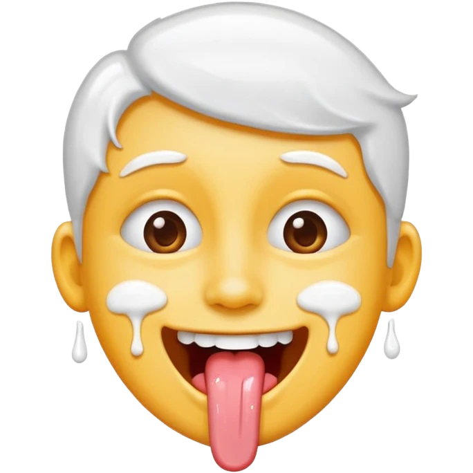 Spilt white glue on their face and smiling with their tongue out emoji