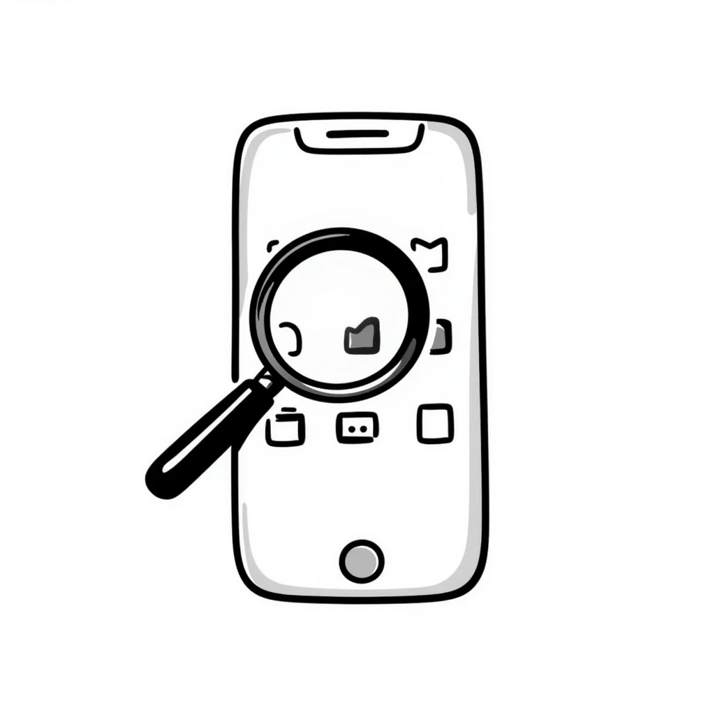 magnifying glass on a digital interface of a phone emoji
