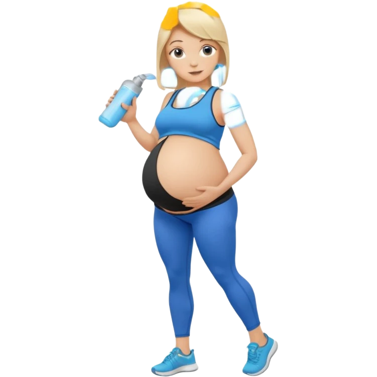 Woman blonde hair tank top blue leggings pregnant belly holding a pump bigger hips emoji