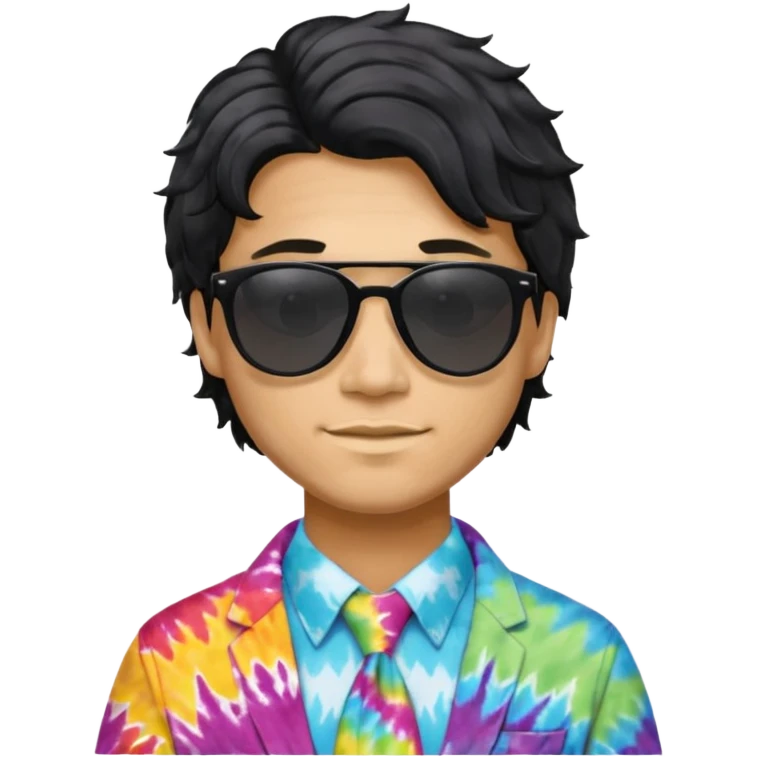man in hippies clothes, wearing sunglasses, black wavy hair emoji