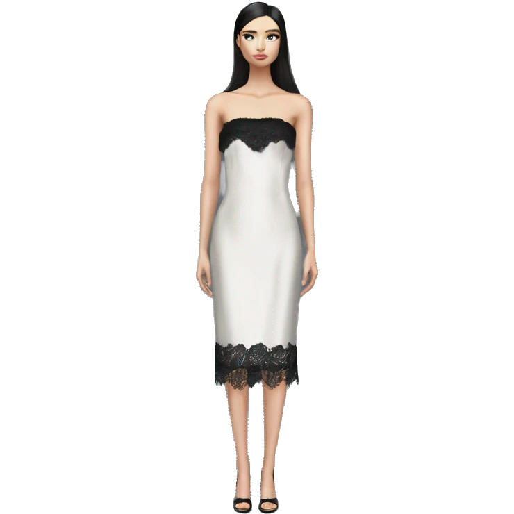 Realistic isolated black silk strapless straight dress straight neck with minimal white lace emoji