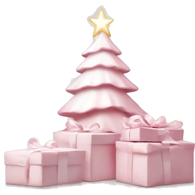 Light pink Christmas gifts under a white Christmas tree  emoji