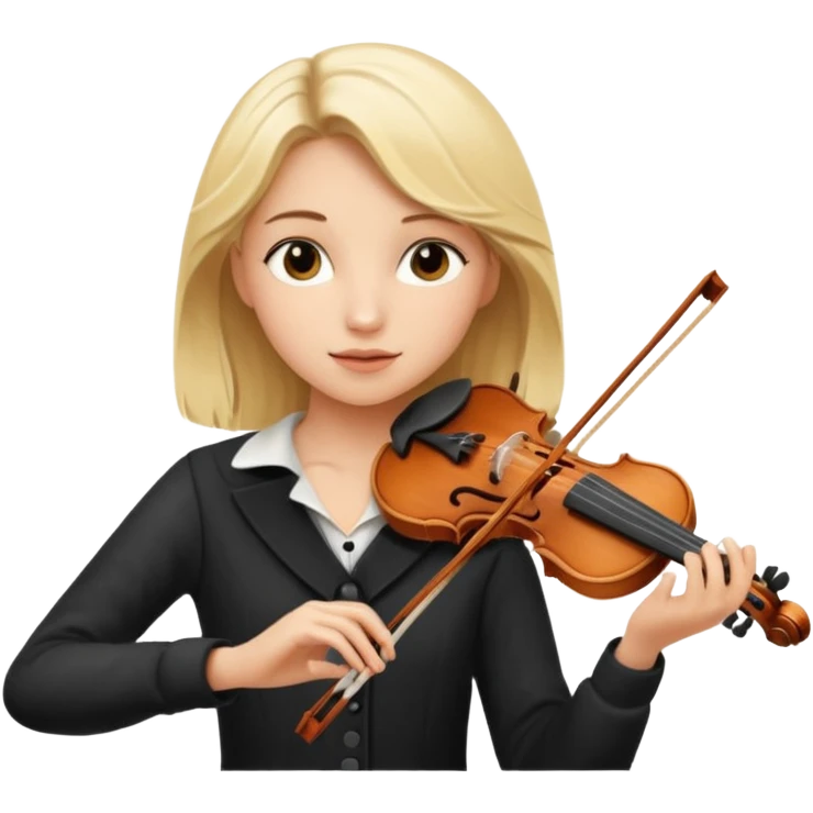 blond girl playing a violin, musical notes emoji
