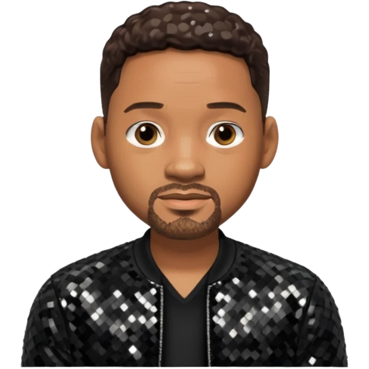 Will Smith with dark brown hair, black sequin outfit emoji