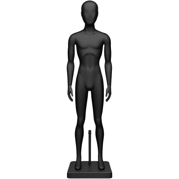 Minimalistic flat vector icon, iOS style, thin black contour on white background. Matte black mannequin in front of in 3D monochrome style. emoji
