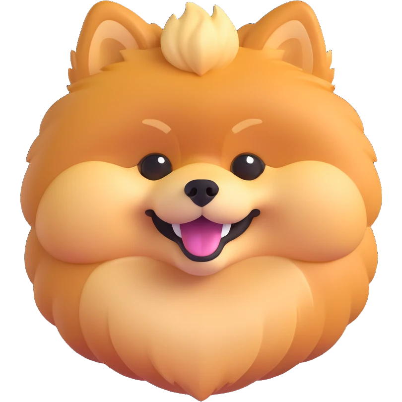 A Pomeranian Spitz emoji in the style of Microsoft 3D emojis. emoji