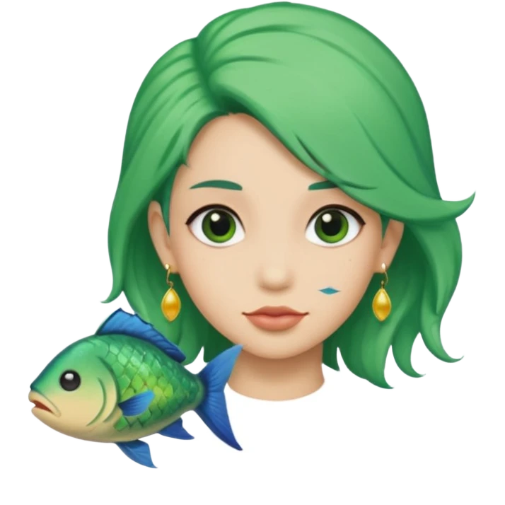 earring  wearing fish with green hair emoji