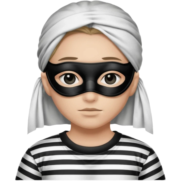 Thief with black eye type mask and black and white striped prison clothes emoji