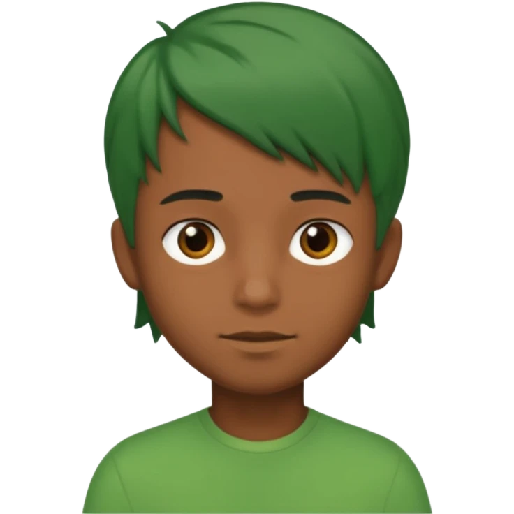 brown boy with green shoulder lenght hair emoji