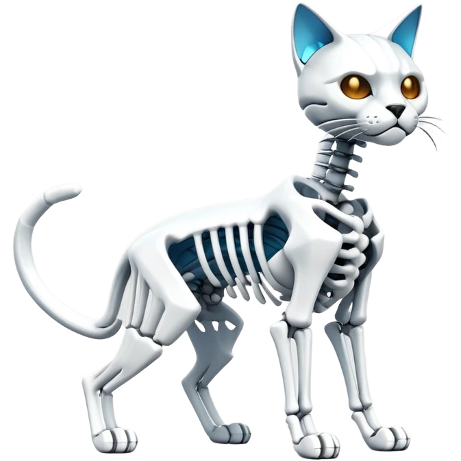 A white epic shiny cool edgy skeletal cat, full body emoji