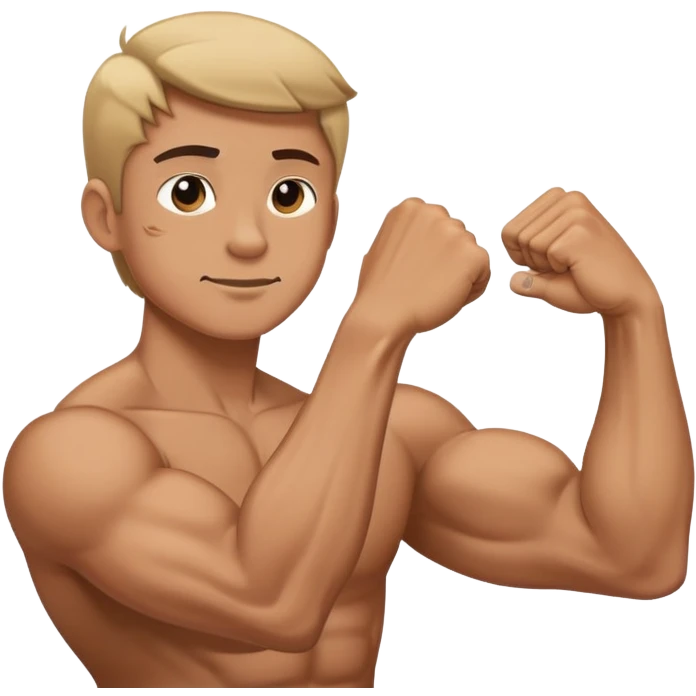 Arm bent at 90 degrees, bicep flexing, opposite hand slapping that same bicep emoji