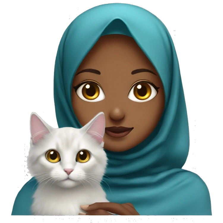 Pretty model Muslim Somali girl wearing khimar with her Turkish Angora cat  emoji