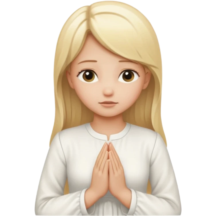 Blonde girl in white closed dress praying emoji