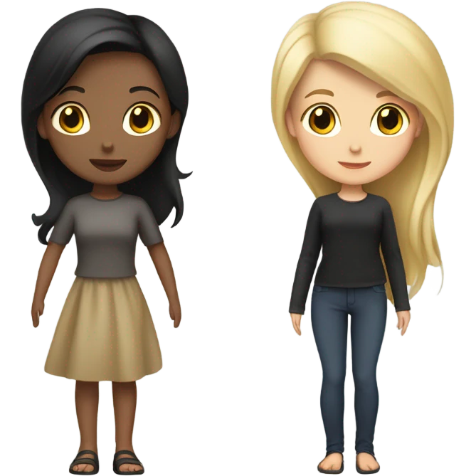 one brunette-blondeish girl next to a black haired girl. Both are white emoji