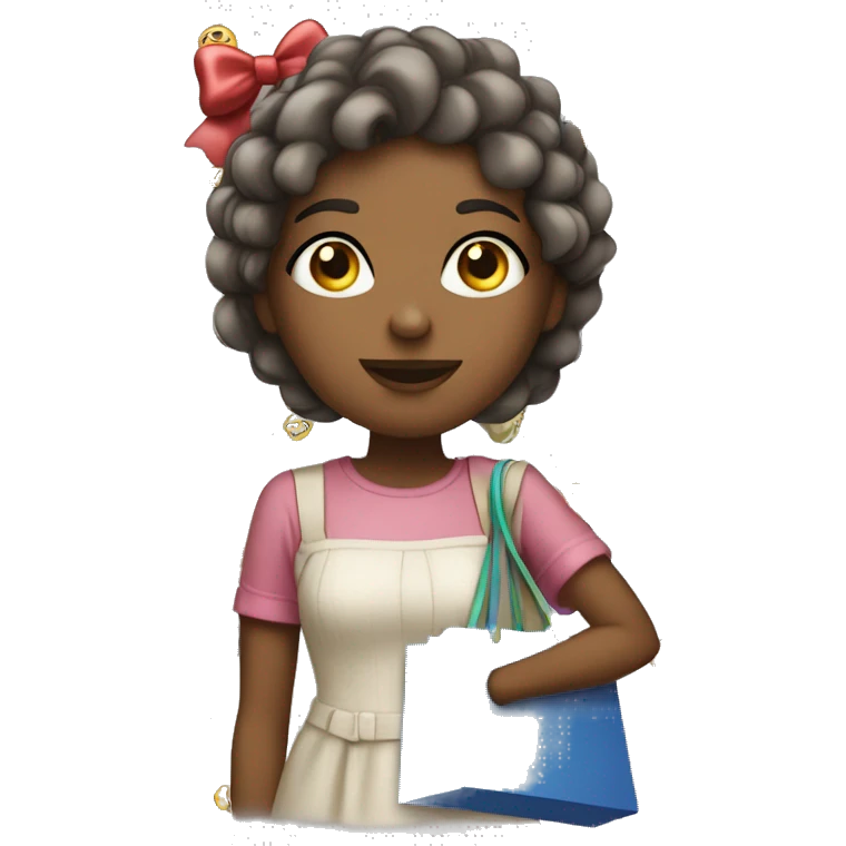 A girl with a bow in her hair that has a lot of shopping bags in her hand ￼ emoji