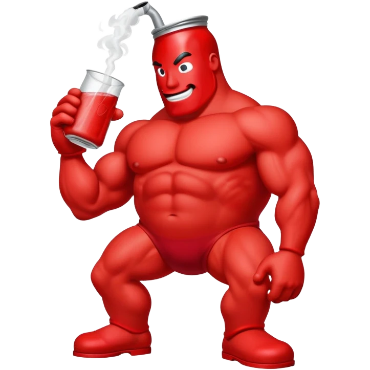 Red pitcher Kool-Aid man character with muscular legs smoking a bong emoji