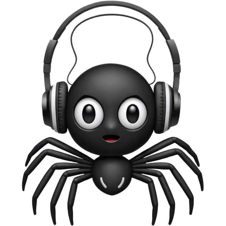 A black spider with white headphones emoji