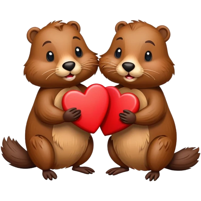 two beavers holding a heart emoji