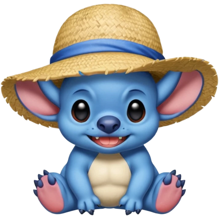 stitch qui porte un chapeau de luffy emoji