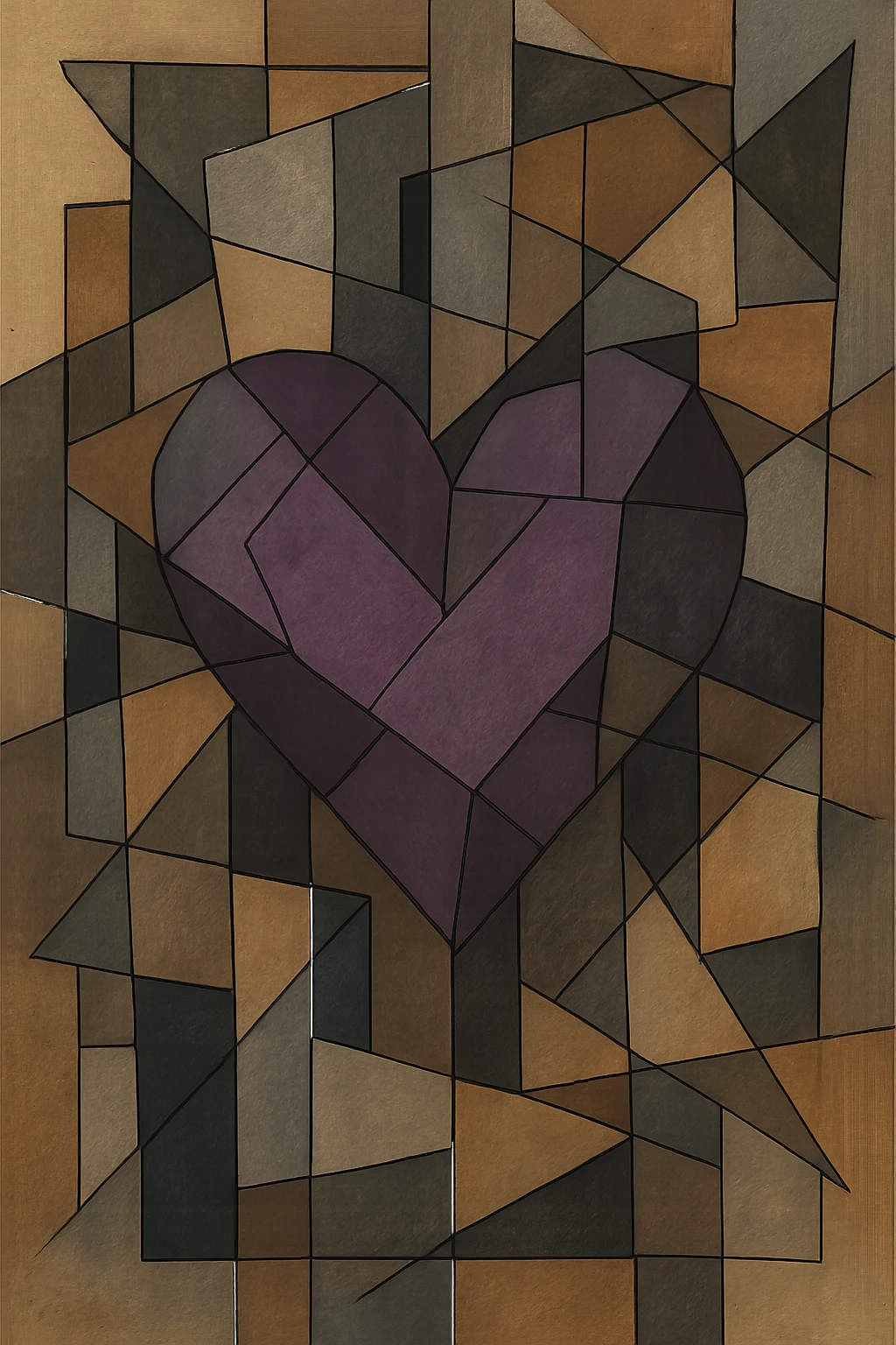 purple heart, geometric, cubist abstraction style, no text emoji