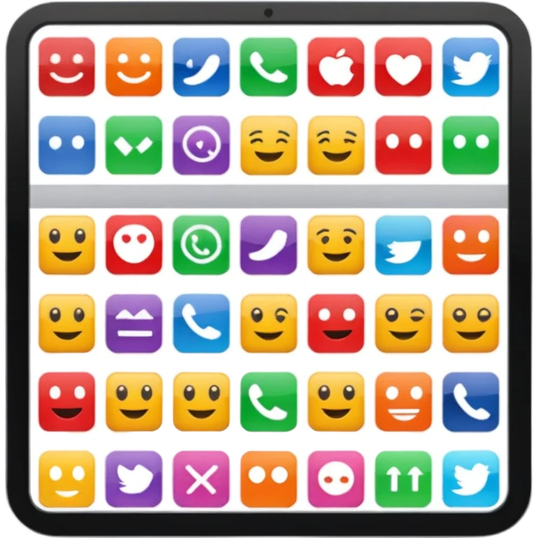 Emoji style simplified iMac screen displaying app icons in grid emoji