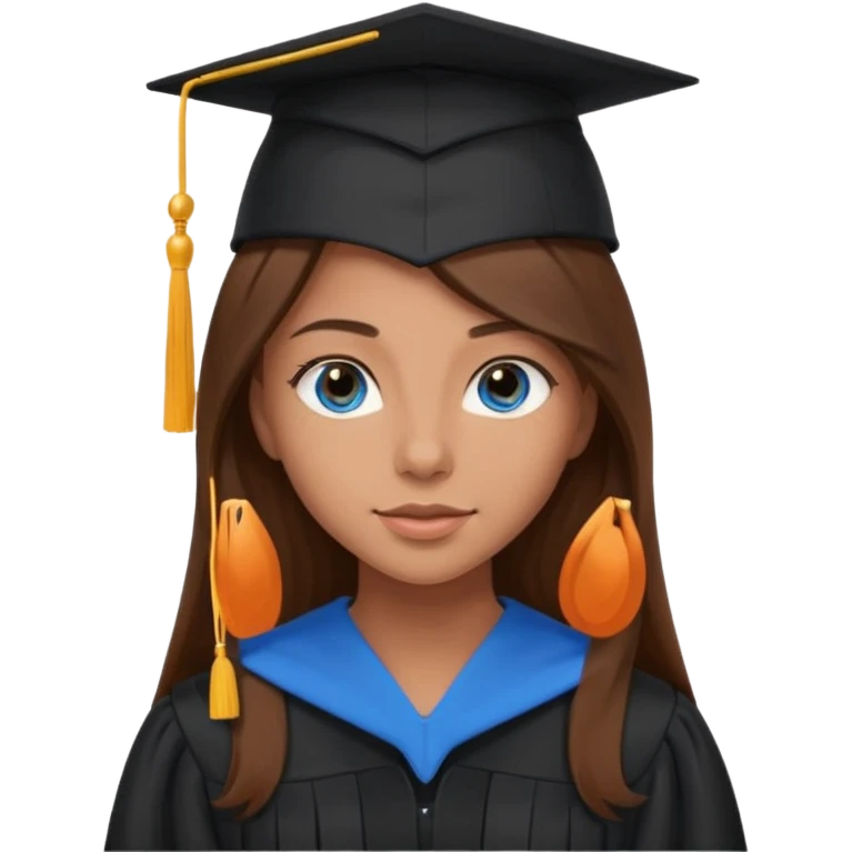 school graduation with a pretty female graduating student with long brown hair, blue eyes emoji
