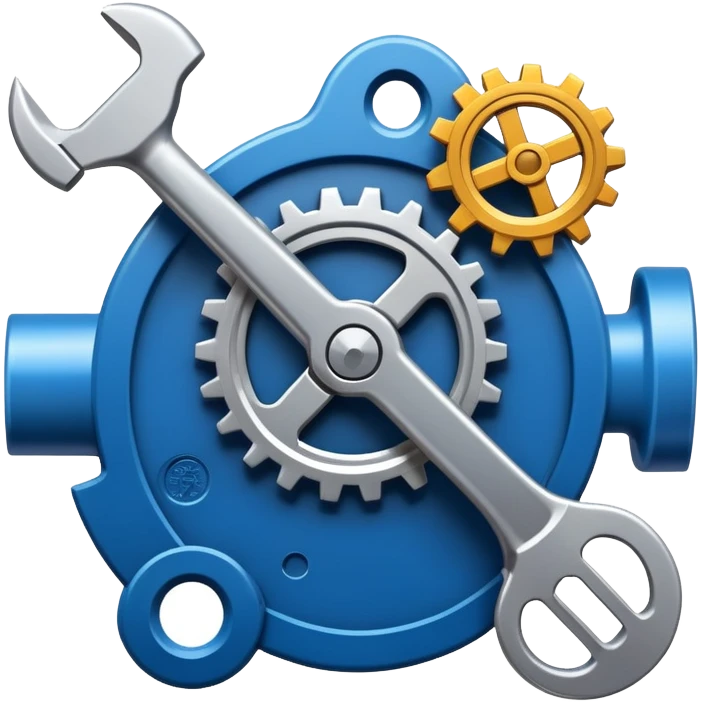 An icon featuring a wrench, gears, and a blueprint, symbolizing engineering. The design includes a circuit board, a hammer, and a compass, representing the creation and innovation of machines, structures, and technology. Transparent background emoji
