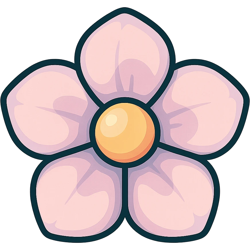 peach flower with volumetric center, strictly front view, icon-color-outlined style, detailed shadows and highlights, smooth color transitions, thin clean contours, soft rounded shapes, pastel palette #98B5BC, #B5B3C1, #C9A3C9, #E4C0CA, #F7DCD1, #F7C0AA, modern Japanese pop art and sticker aesthetics, soft lighting, transparent background emoji