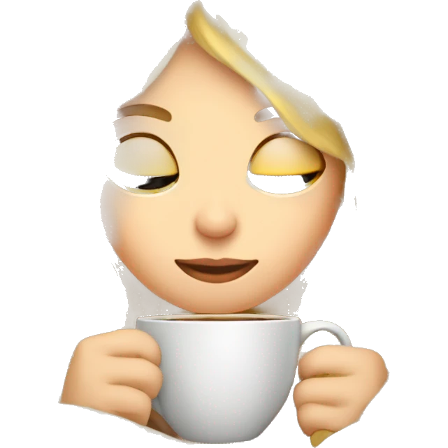Blond girl inside a blanket sipping coffee eyes closed emoji