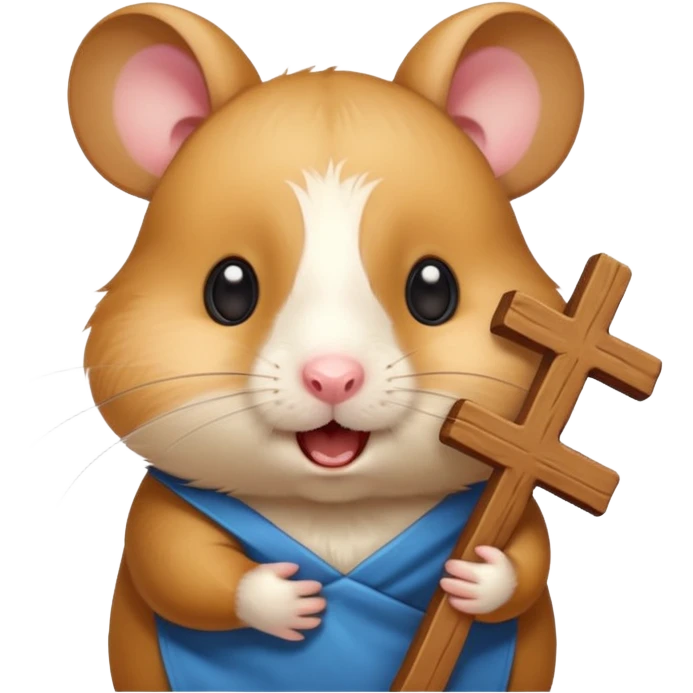 хомяк с испуганной мордочкой и открытой пастью держит крест emoji