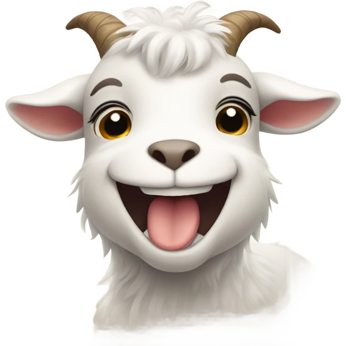 Cute fluffy goat grinning  emoji