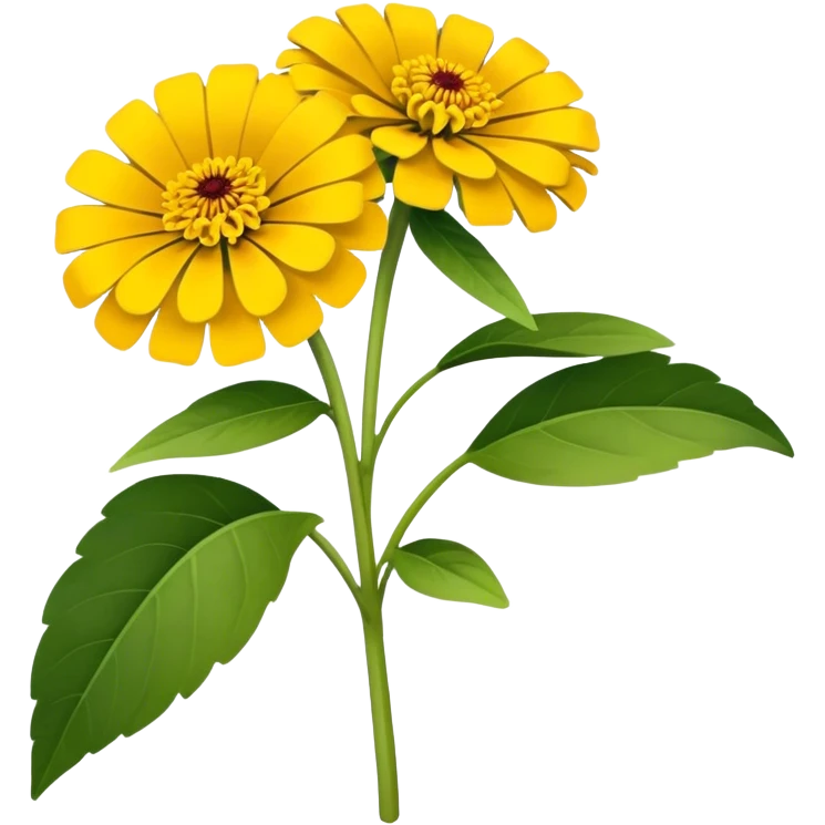 bouquet Yellow Zinnia, luxuriant, stem, leaf emoji