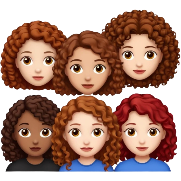 4 group of girls first one light skin brown hair curly and hazel eyes second one light skin brown curly hair brown eyes third one black straight hair pale skin and brown eyes fourth one red hair pale skin hazel eyes emoji
