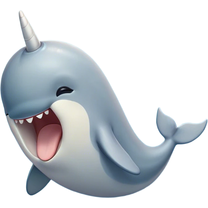 Cinematic Cute Yawning Narwhal Portrait Emoji, Head tilted slightly with a dramatic, wide-open yawn, showcasing a sleek, graceful form and a subtly curved tusk, sleepy eyes half-closed in drowsy contentment, Simplified yet irresistibly adorable features, highly detailed, glowing with a soft, cozy oceanic glow, high shine, relaxed yet expressive, stylized with a touch of whimsical charm, bright and endearing, soft glowing outline, capturing the essence of a drowsy yet affectionate sea guardian that seems ready to drift out of the screen for a nap! emoji