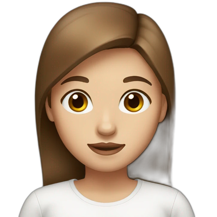 Girl with brown eyes and brown straight hair and white shirt emoji