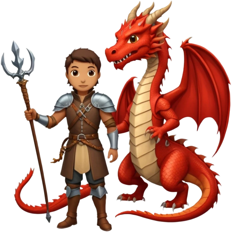 a dragon tamer with a whip in his hand in medieval time with a dragon next to him emoji
