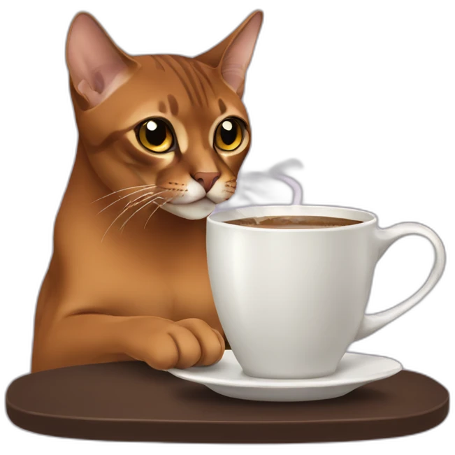 Abyssinian cat drinking coffe emoji