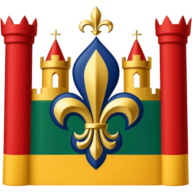 Louisiana Creole flag in 4 boxes: gold fleur-de-lis on deep blue/black; green, yellow, red stripes in upper right and lower left with green star in upper right; yellow castle on red in lower right. Flat vector, clean, high contrast, clear at small size. emoji