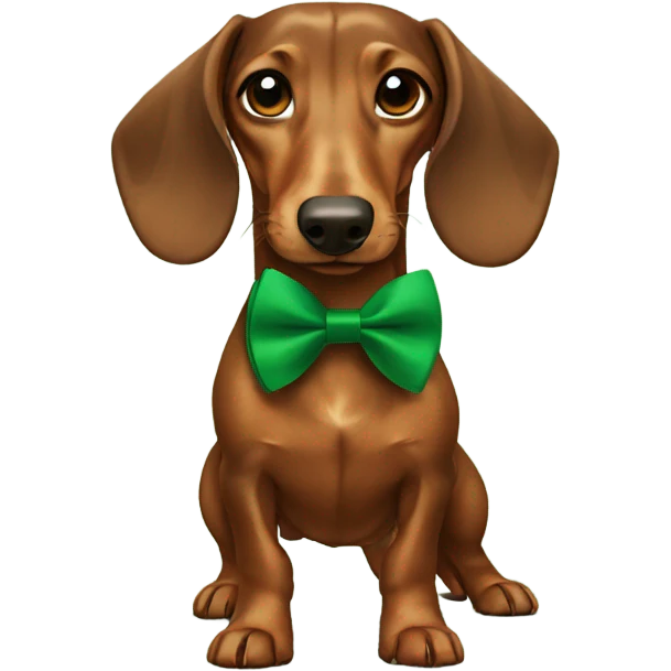 Brown Dachshund wearing a green bowtie emoji