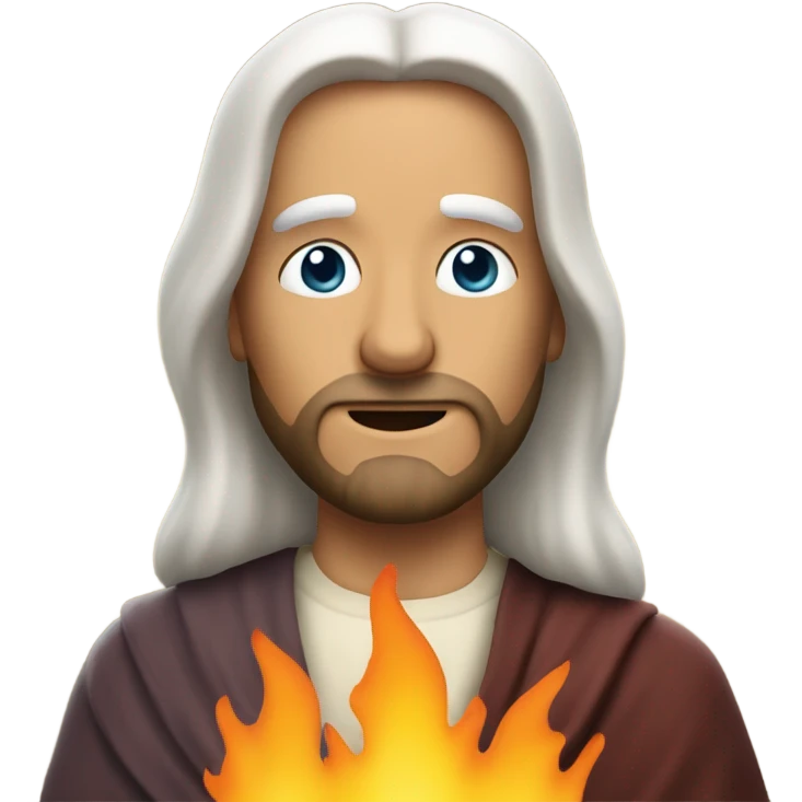 Jesus with flames coming out of his eyes and white hair emoji