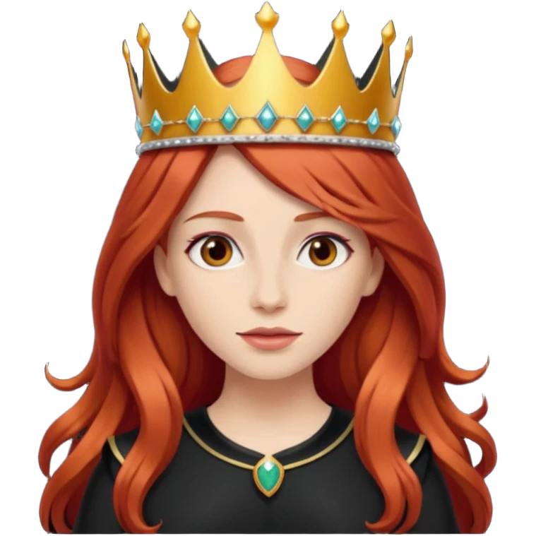 red-haired long hair princes with crown mustace. dark outfit emoji