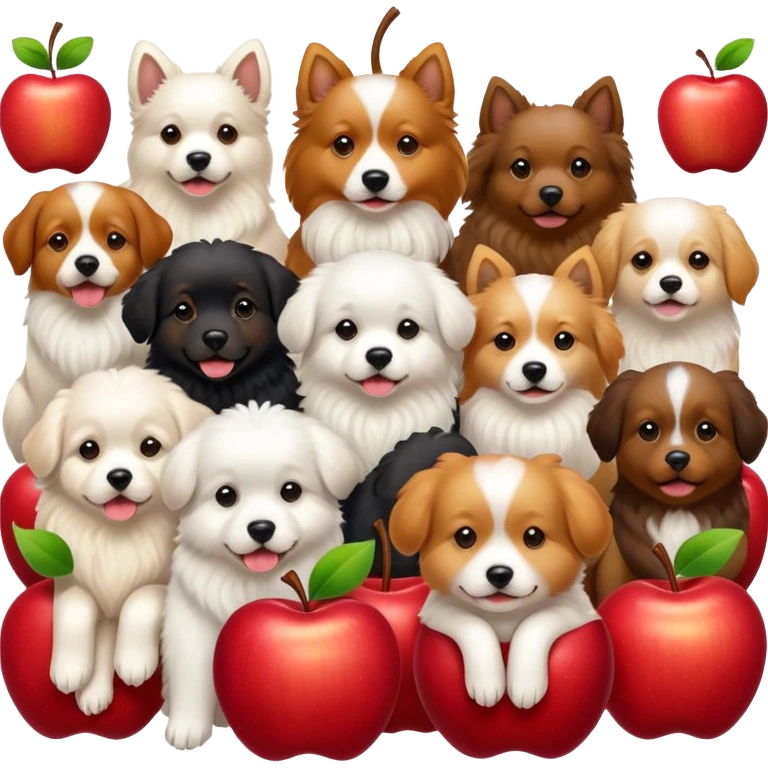 Multiple dogs piling on top of an Apple logo emoji