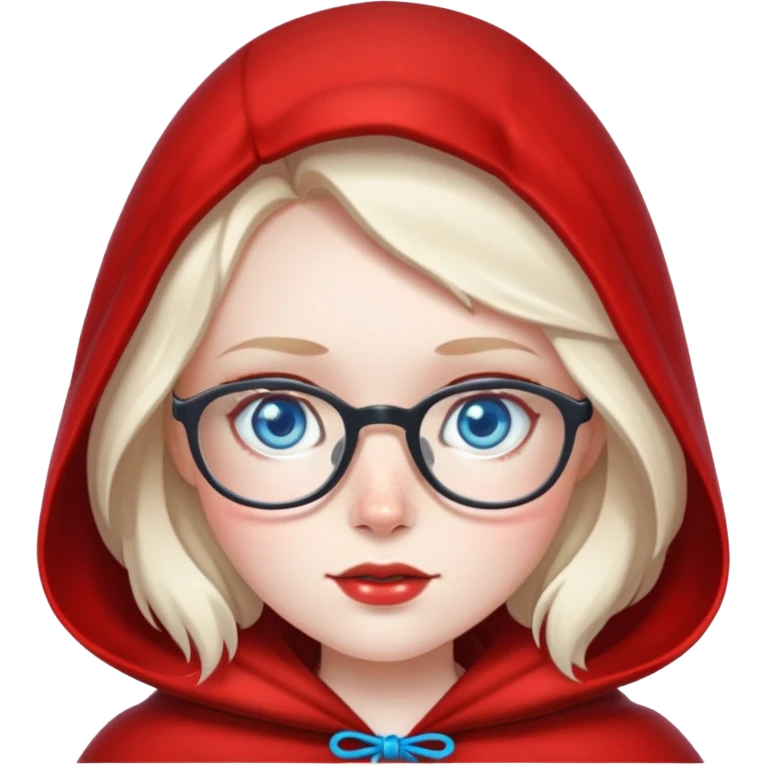 Little red Riding Hood with pale skin and a lot of freckles, blue eyes and glasses emoji
