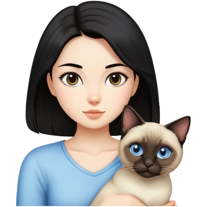 Brunette girl with black hair with a Siamese cat emoji