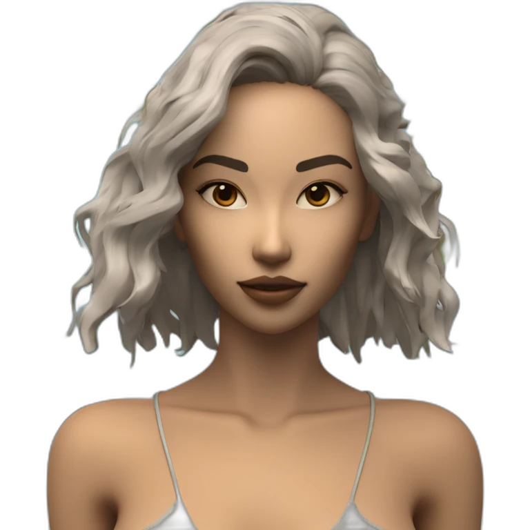 Fashion editorial style octane render, lush beach, stylized, two shot angle of a (Young Woman, nude, skinny, fit, small breasts, bare belly, with mechanical sexy beach outfit. 1. 3) emoji
